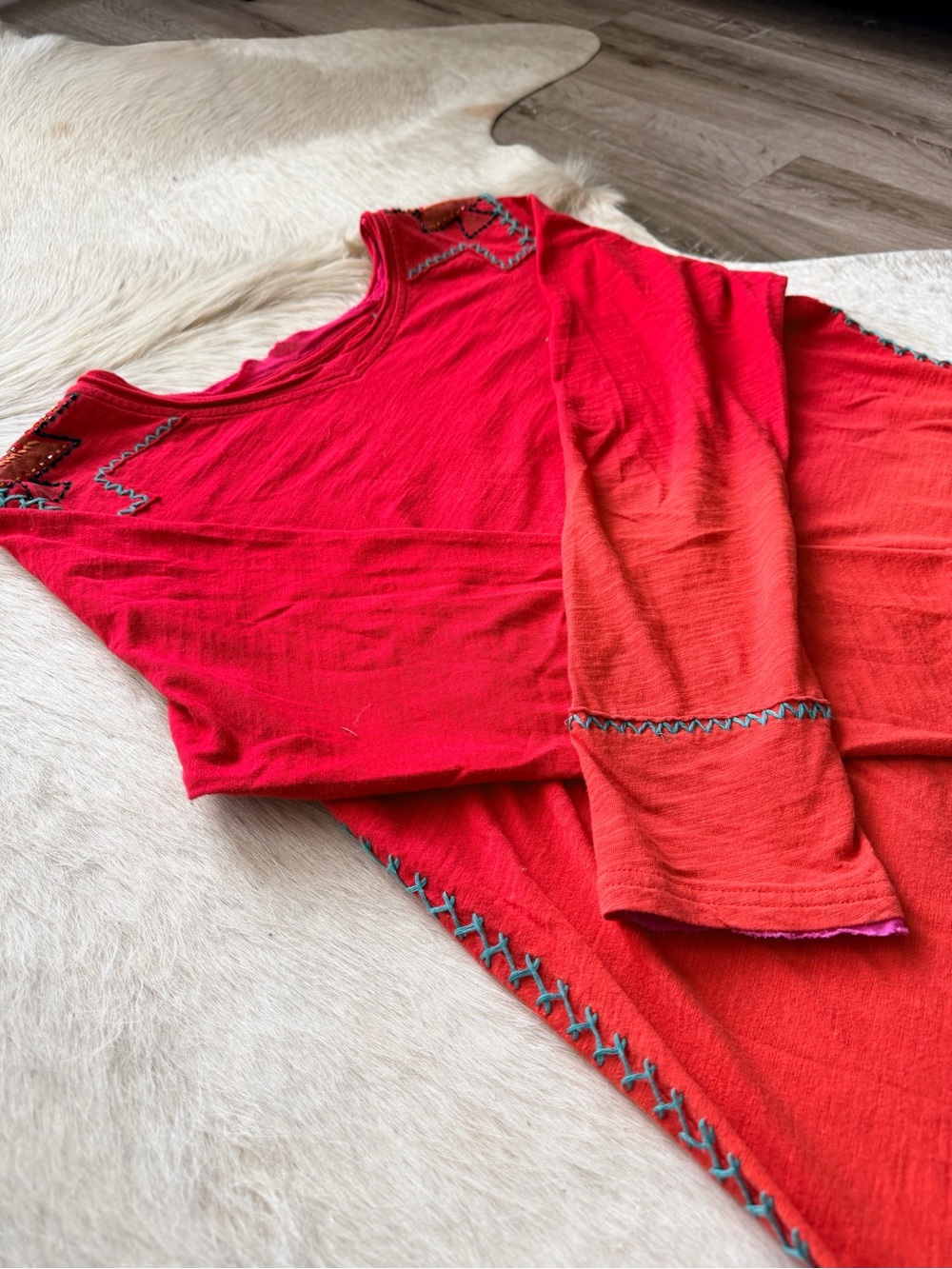 Double D Ranch Red Embroidered Long-Sleeve Tee - Picture 5 of 6